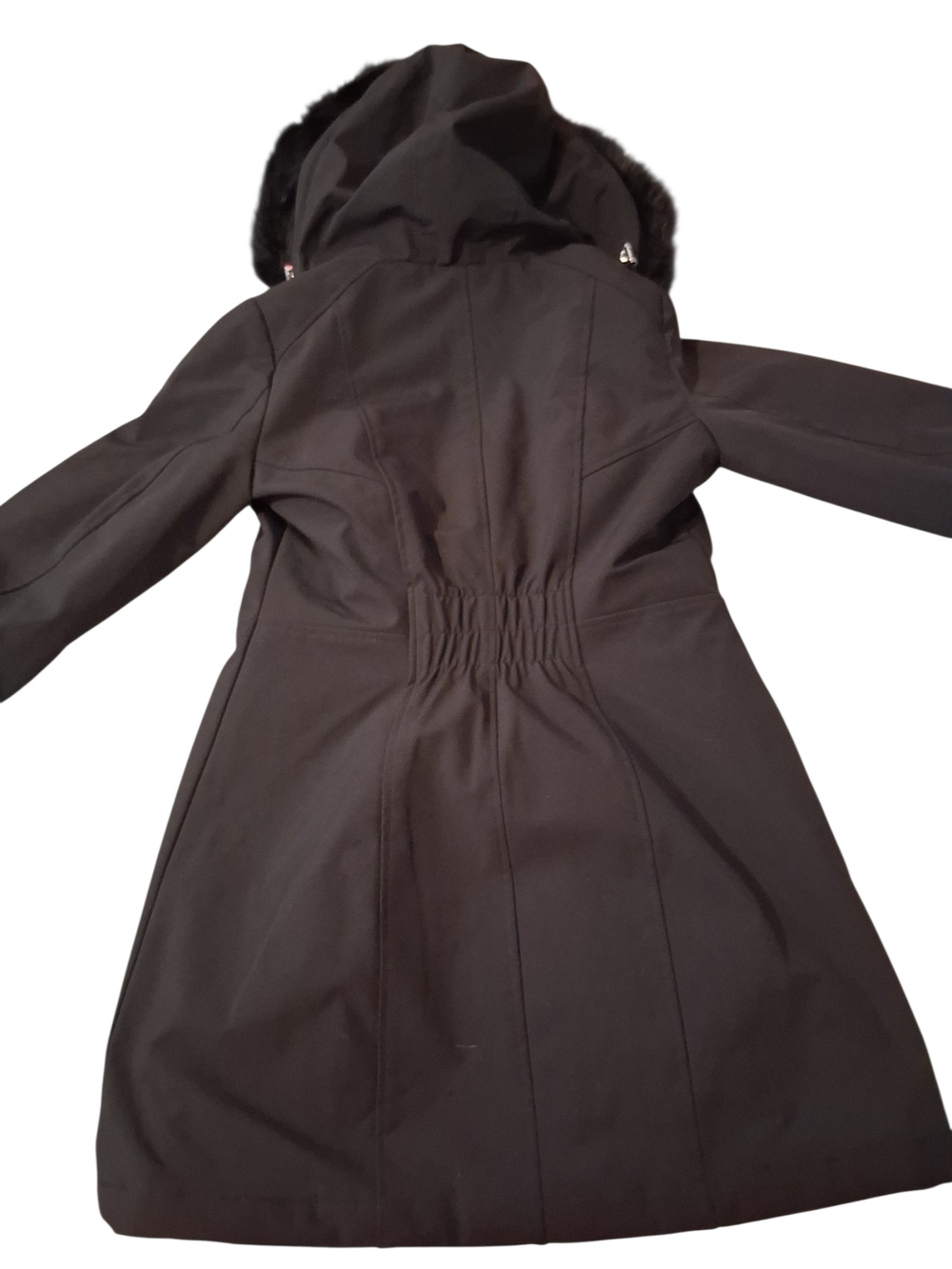 Tommy Hilfiger Black Hooded Trench Coat with Faux-Fur Trim - Picture 2 of 5